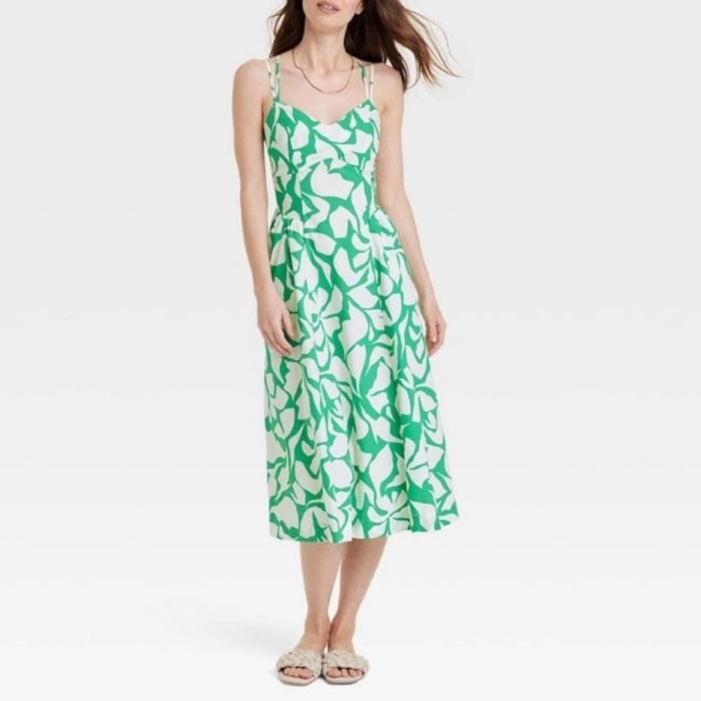 Target A New Day green & white floral summer vacation midi strap dress size XL